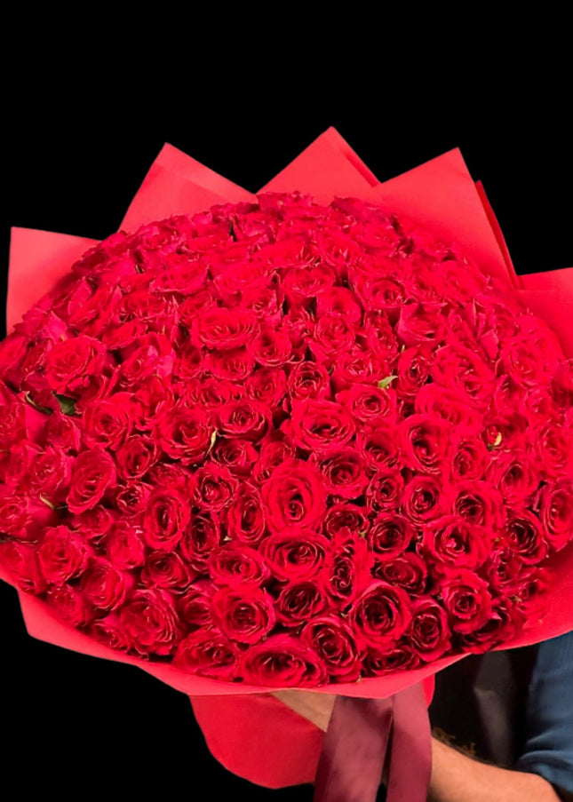 100 Red Roses | Luxury Hand-Tied Bouquet   Valentine's Gift   Flower Store Dubai