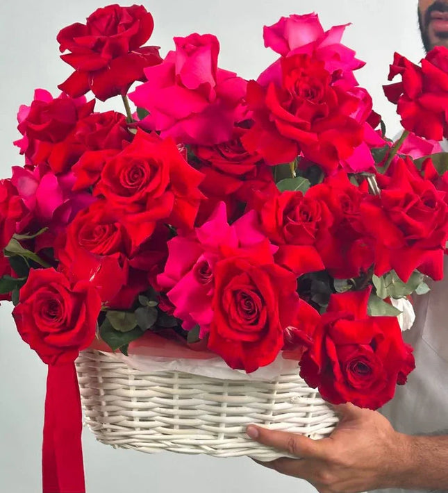 25 Premium Roses Basket | Red | Flower Basket Delivery Dubai