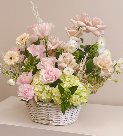 Luxury Pink and White roses Flowers Basket | Best Online Flower Delivery Dubai