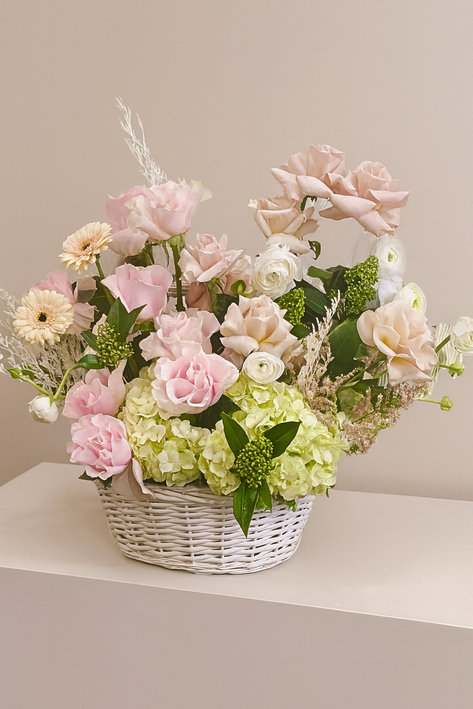 Luxury Pink and White roses Flowers Basket | Best Online Flower Delivery Dubai