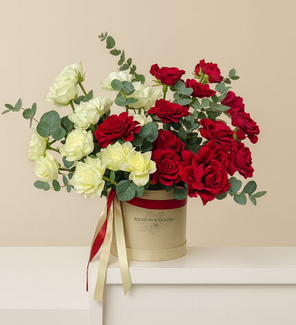 Cherry Dark Red Velvet Roses White Flowers | Flower Shop Online Order