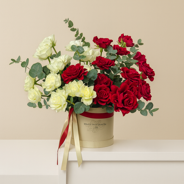 Cherry Dark Red Velvet Roses White Flowers | Flower Shop Online Order