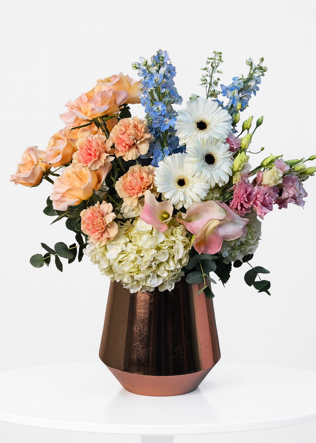 Veronica Luxury Vase Flowers White & Peach Mix | Online Flowers in Dubai
