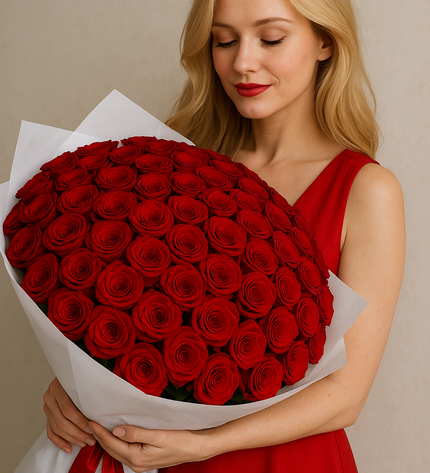 100 Premium Royal Romance – Deep Red Roses Same Day Delivery