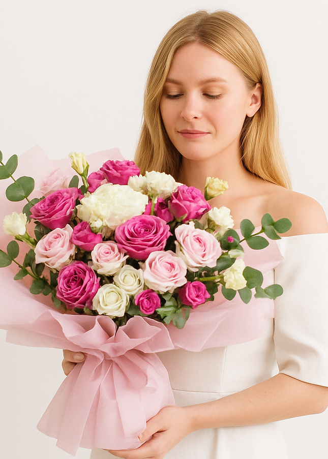 Pretty & Pink – Roses, Bouquet  | Anniversary Flower Gift Dubai