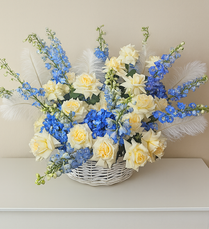 Baby Blue hydrangeas Flowers Basket | 1 Hour Flower Delivery  in Dubai