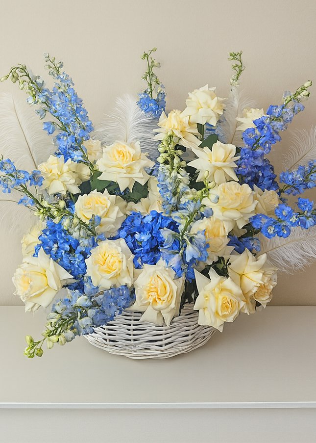 Baby Blue hydrangeas Flowers Basket | 1 Hour Flower Delivery  in Dubai