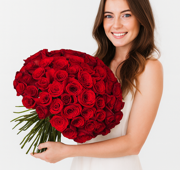 50 Premium Roses | Hand Tied Bouquet | Red Roses Gift | Flower Delivery Dubai