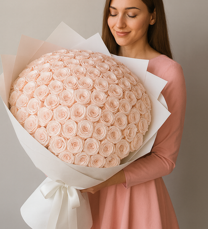 Premium Strawberry Sundae Pink Roses With Ribbon | Gift Flower Delivery Dubai