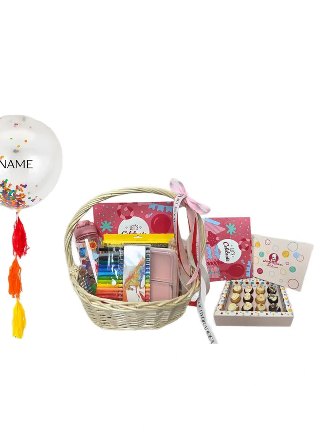 TEAL CUPCAKE AND BALLON HAMPER FOR SCHOOL