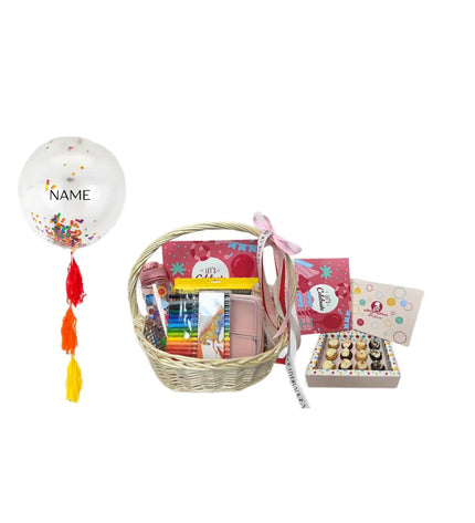 PINK CUPCAKE AND BALLON HAMPER FOR SCHOOL
