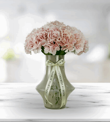Blush Beauty Pink Hydrangea Flowers Vase   Fast Flower Delivery Dubai