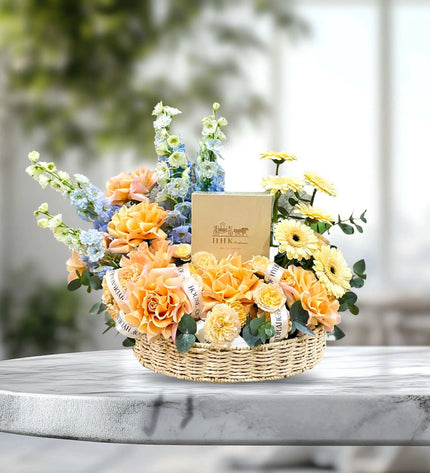 L'AMOUR Baby Blue & Peach Flowers Luxury Flower in Dubai  Elegant Gift Box