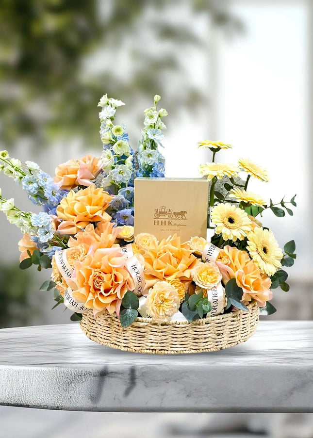 L'AMOUR Baby Blue & Peach Flowers Luxury Flower in Dubai  Elegant Gift Box