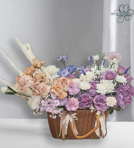 Luxury Lilac Dream Pink Roses Flowers Basket Best Online Flower Delivery Dubai