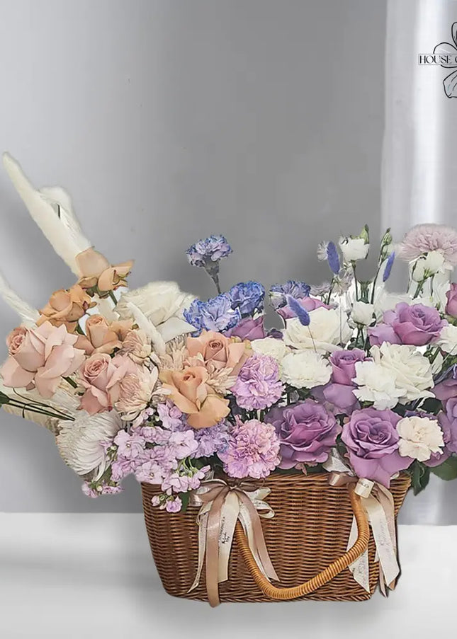 Luxury Lilac Dream Pink Roses Flowers Basket Best Online Flower Delivery Dubai