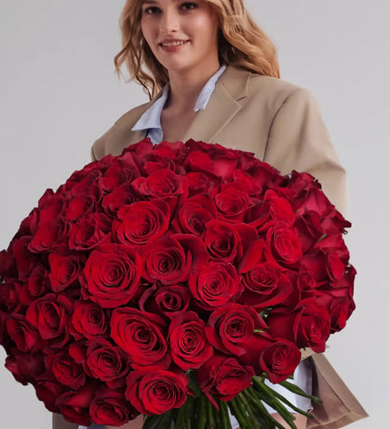 100 Premium Royal Romance – Deep Red Roses Same Day Delivery