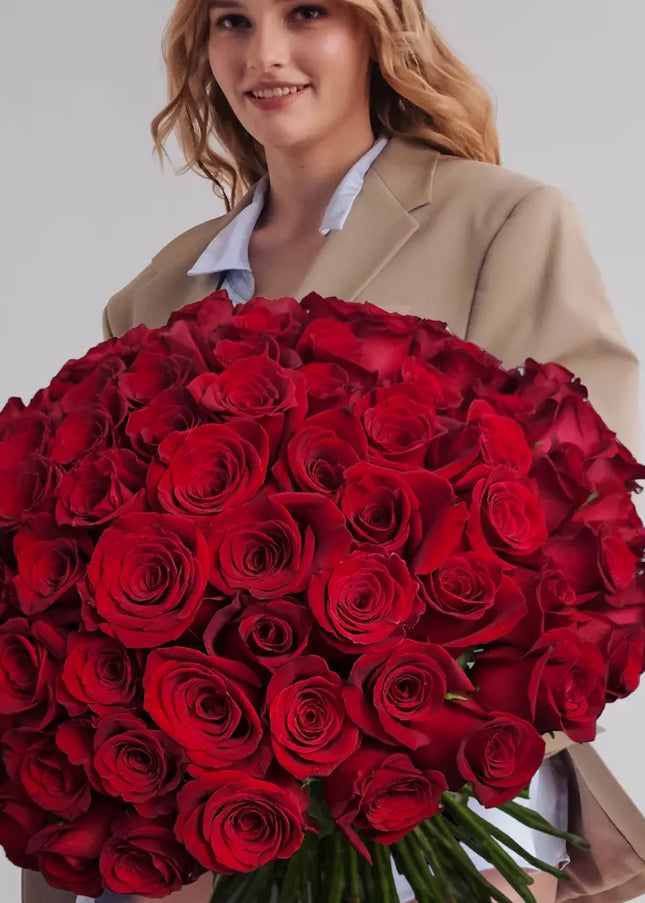 100 Premium Royal Romance – Deep Red Roses Same Day Delivery