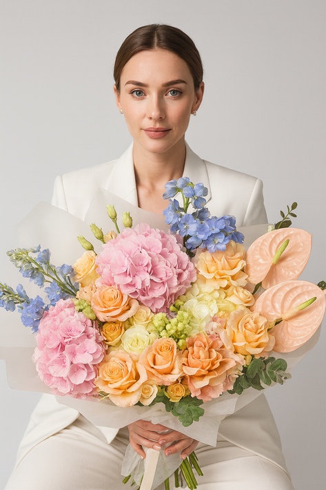 sabrina white peach roses delphinium cheap flowers delivery dubai