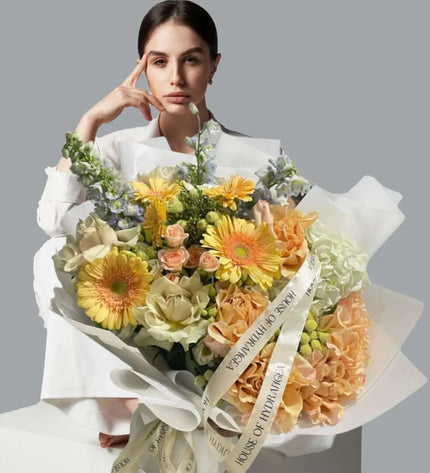 Sienna Cream & Peach Roses Flowers  Delphinium  Order Flowers Dubai