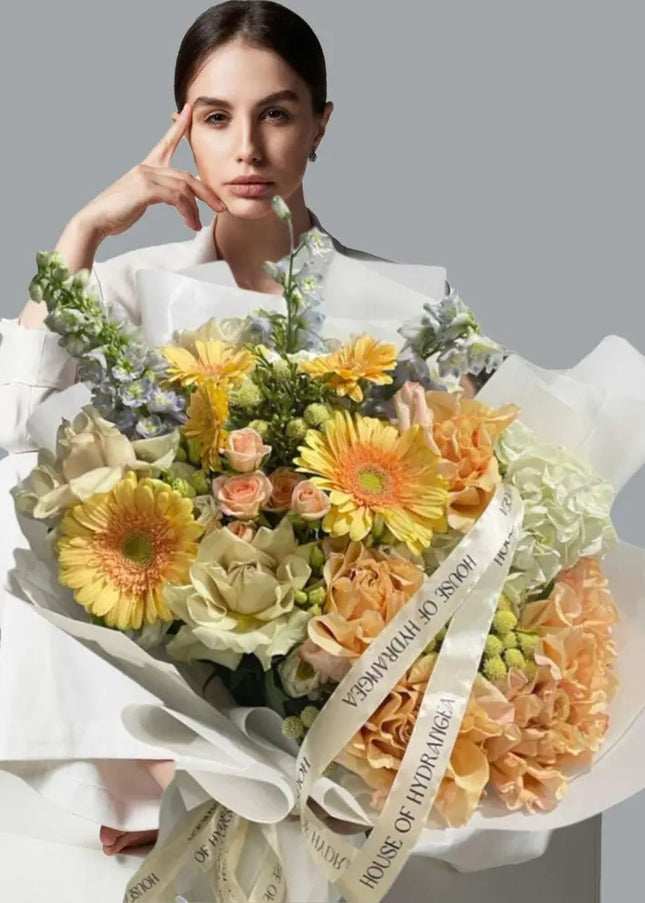 Sienna Cream & Peach Roses Flowers  Delphinium  Order Flowers Dubai