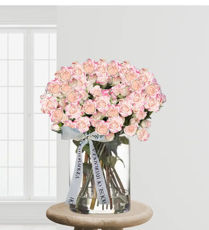 Premium Strawberry Sundae Pink Roses With Ribbon | Gift Flower Delivery Dubai