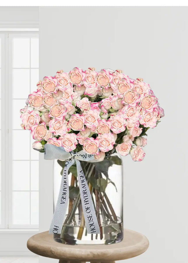 Premium Strawberry Sundae Pink Roses With Ribbon | Gift Flower Delivery Dubai