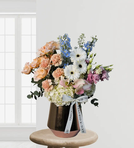 Veronica Luxury Vase Flowers White & Peach Mix  Online Flowers in Dubai